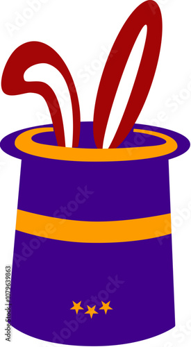 Magician's Hat with Rabbit Ears Illustration in Vibrant Colors