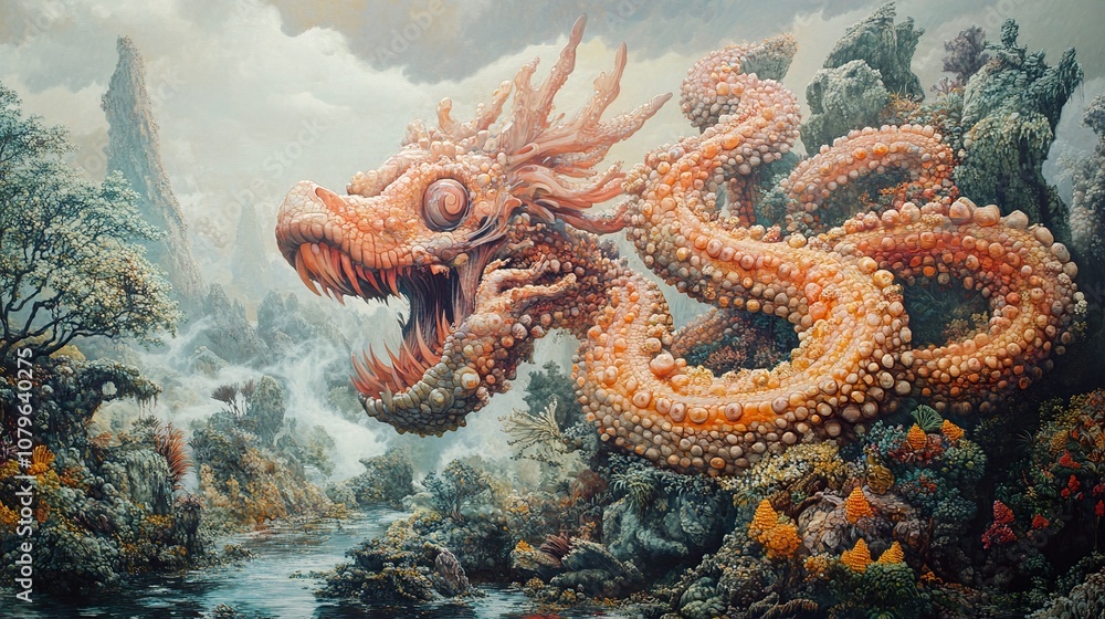 A Fantastical Dragon in a Dreamlike Forest - Mythical Creature Art A Fantastical Dragon in a Dreamlike Forest - Mythical Creature Art