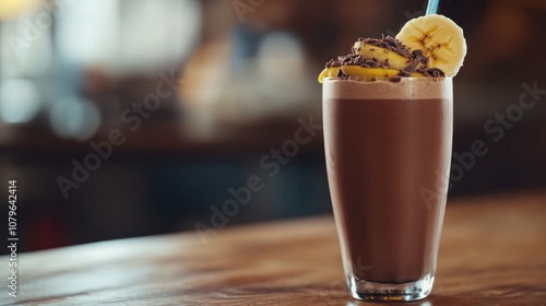 Delicious Chocolate Milkshake with Banana and Chocolate Shavings