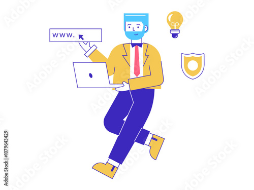 Wallpaper Mural Businessman surfing internet on laptop. Online business illustrations. Flat vector illustration. Torontodigital.ca