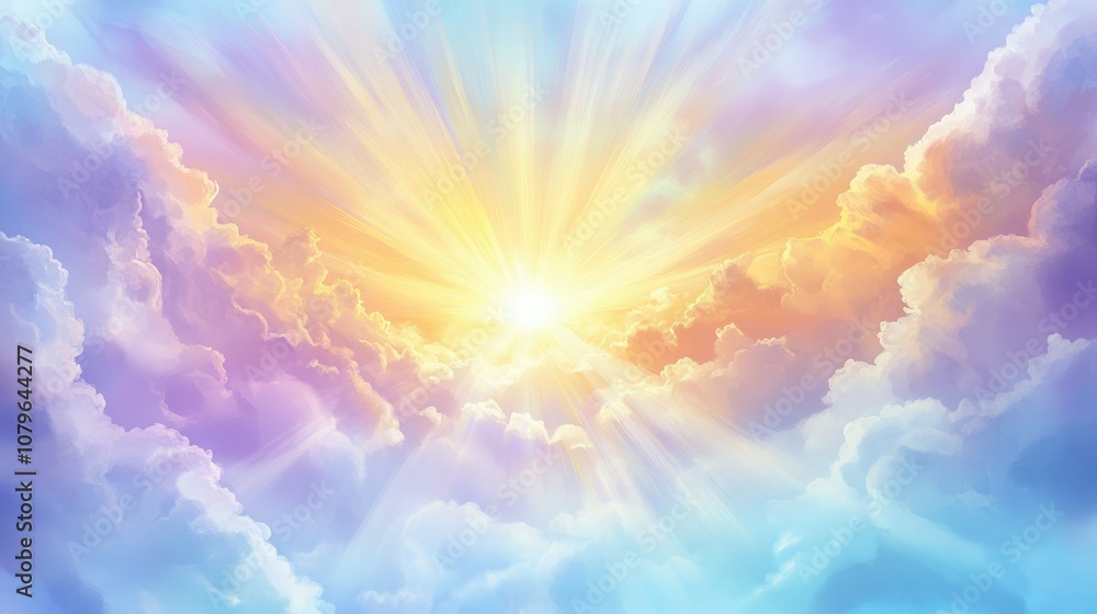 Bright sunbeams painting sky in pastel shades Bright sunbeams painting sky in pastel shades