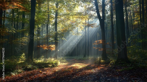 Bright rays illuminating a forest