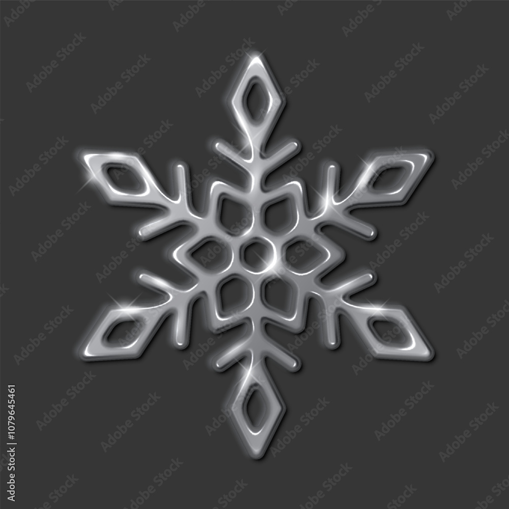 Obraz premium Shimmering silver snowflake with embossed effect realistic vector illustration. Winter season and holiday festivities 3d object on black