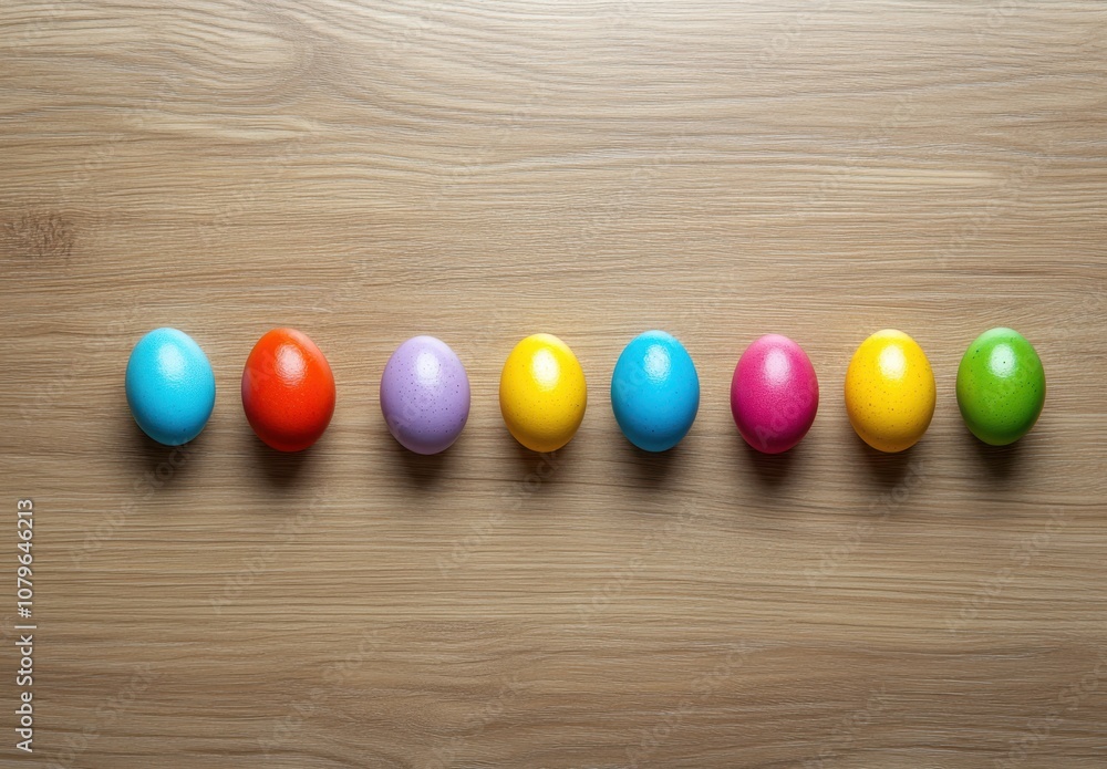 Obraz premium Colorful Easter Eggs on Wooden Background