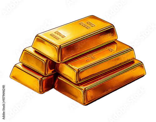 Gold bars isolated on white background, created with Generative AI technology, PNG