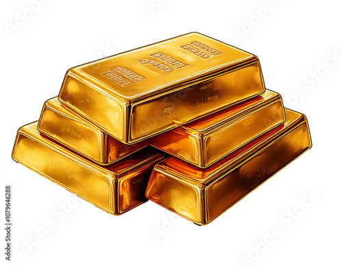 Gold bars isolated on white background, created with Generative AI technology, PNG