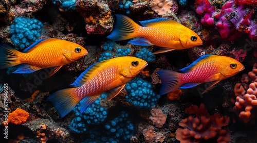 Vibrant Tropical Fish Swimming Through a Coral Reef