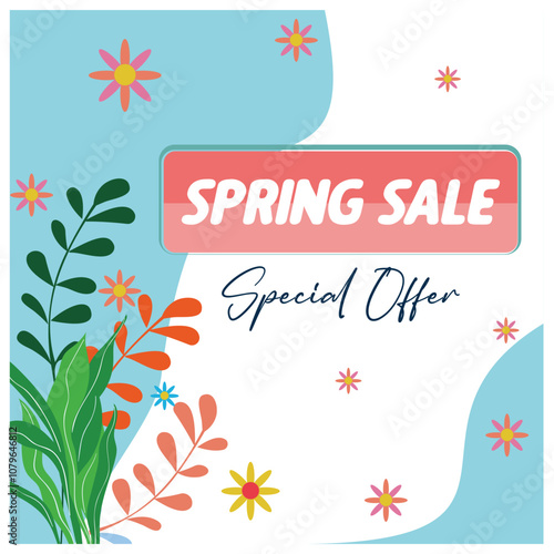 Spring sale with special offers. Colorful floral background. Spring Flourishing concept. Flat vector illustration.