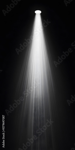 Spotlight Beam Isolated on Black Background - Dramatic White Light Ray Effect