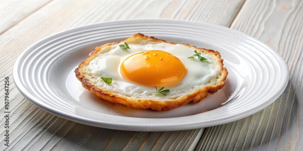 Delicious fried egg with crispy edges on a white plate, breakfast, food, fried, cooking, sunny side up, delicious, meal, yolk Delicious fried egg with crispy edges on a white plate, breakfast, food, fried, cooking, sunny side up, delicious, meal, yolk
