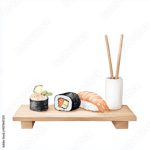 Sushi Platter Watercolor Pa...