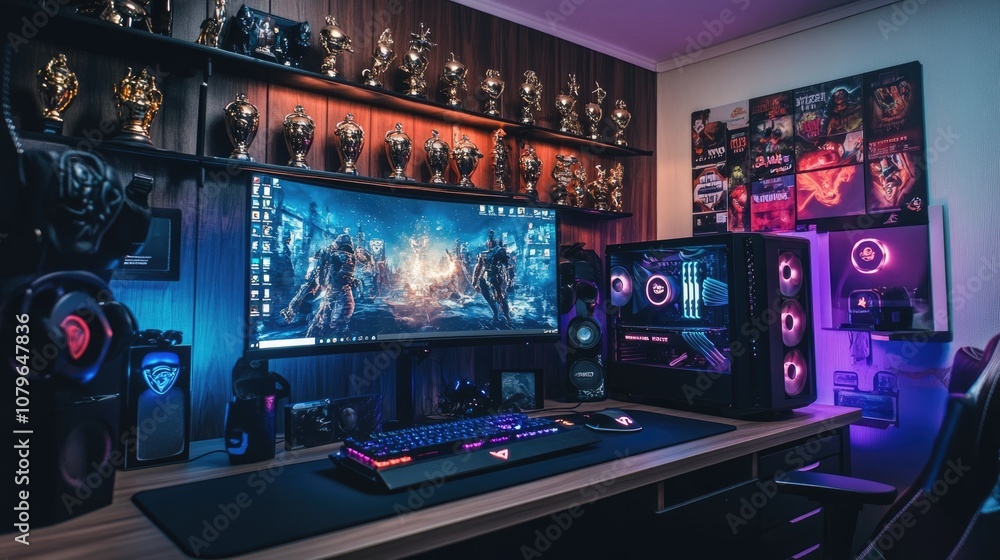Gaming Setup with Neon Lights and Modern Design Gaming Setup with Neon Lights and Modern Design