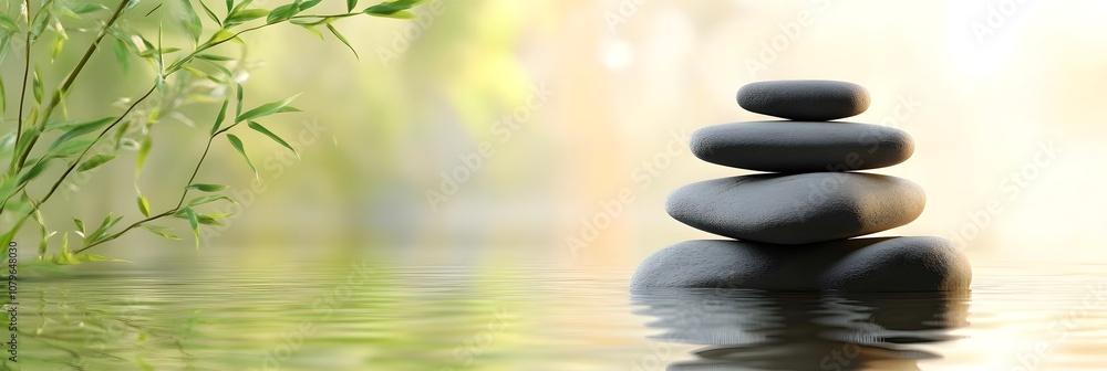 Obraz premium Meditation helps calm the mind and reduce stress with a copy space image showing a serene setting