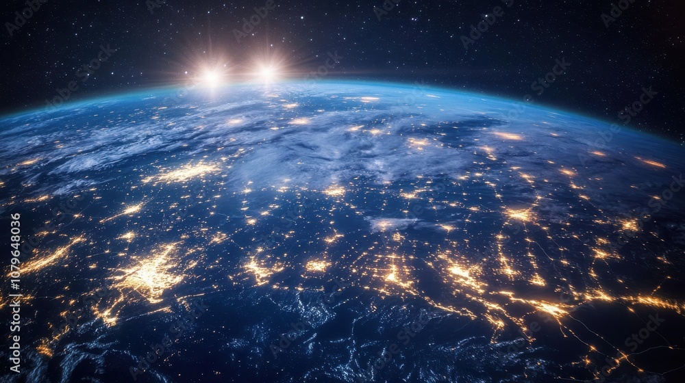 Obraz premium Digital Globe with Glowing Connections and City Lights