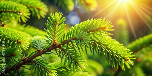 Fresh green spruce needles glistening in the spring sunlight, spruce, needles, green, fresh, spring, sunlight, nature, growth