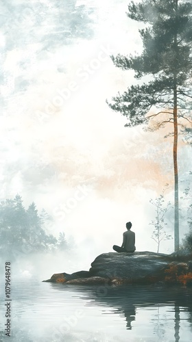 Meditation helps calm the mind and reduce stress with a copy space image showing a serene setting