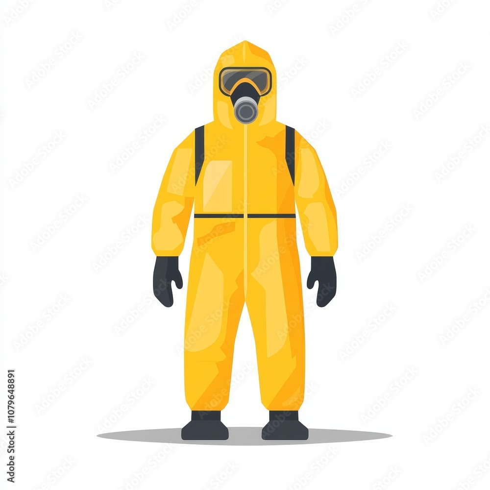 Hazmat Suit Yellow Protective Clothing Isolated Illustration Flat Design White Backgr Hazmat Suit Yellow Protective Clothing Isolated Illustration Flat Design White Backgr