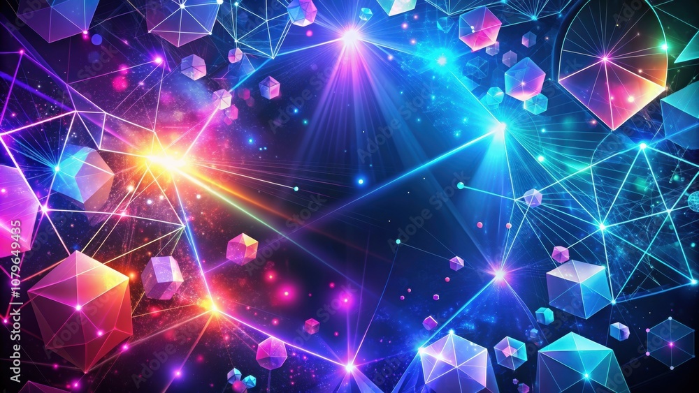 Fototapeta premium A vibrant and futuristic abstract background with geometric shapes and glowing particles, abstract,background, vibrant