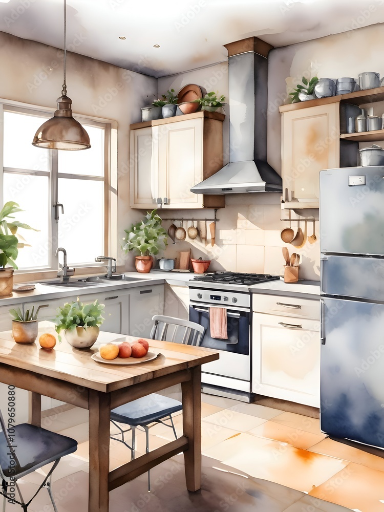 Cozy Kitchen Watercolor Art Simplicity Life Cozy Kitchen Watercolor Art Simplicity Life