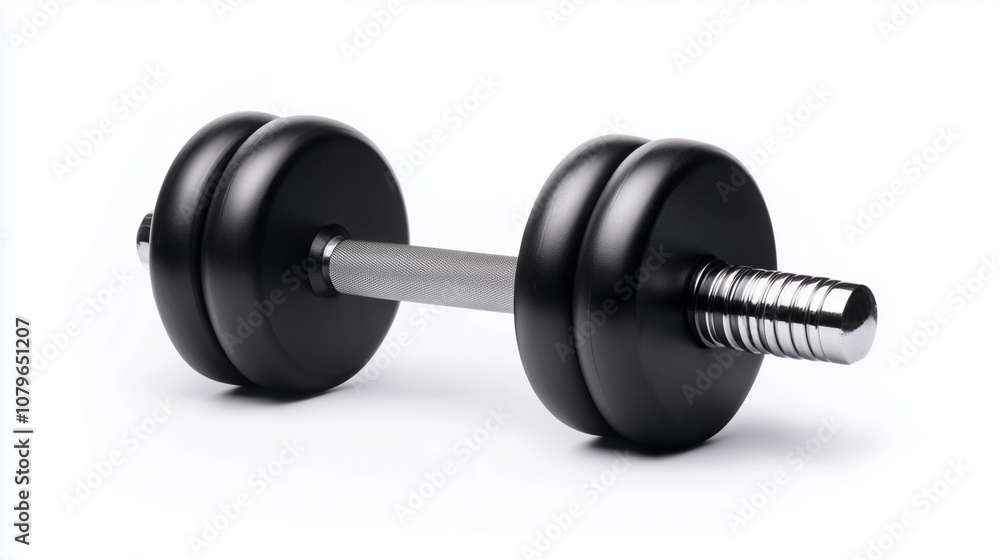 black dumbbell with textured grip, ideal for strength training and fitness. Perfect for home gyms or workout routines, on white background. black dumbbell with textured grip, ideal for strength training and fitness. Perfect for home gyms or workout routines, on white background.