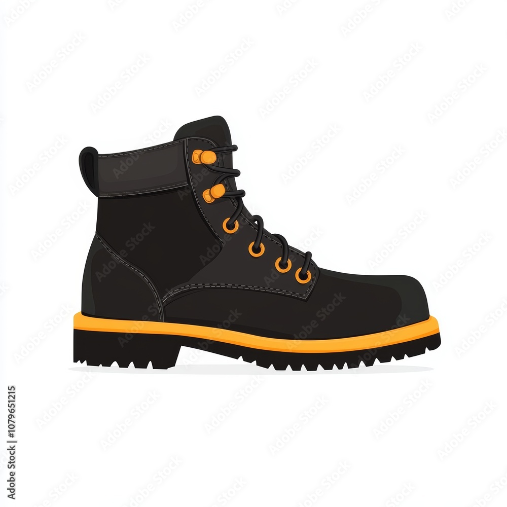Black Work Boots with Yellow Accents Industrial Safety Footwear Illustration Black Work Boots with Yellow Accents Industrial Safety Footwear Illustration