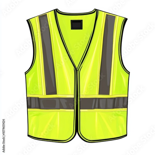 Yellow Safety Vest with Reflective Stripes Construction Worker Safety Gear Illustration