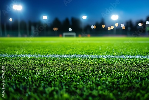 A soccer pitch with a bright green lawn. Generative Ai