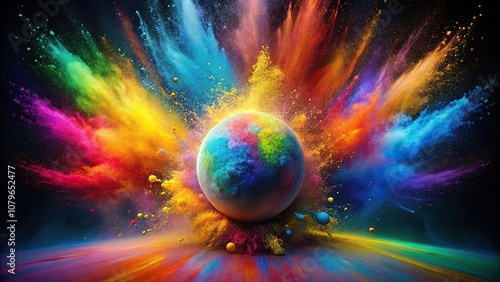 Fototapeta Naklejka Na Ścianę i Meble -  Colorful abstract background with exploding rainbow powder paint sphere