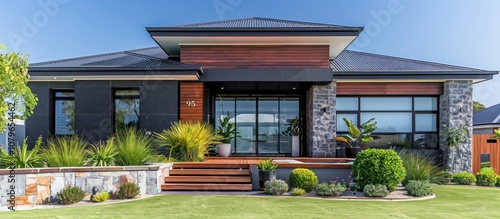 Modern House with Stone and Wood Facade