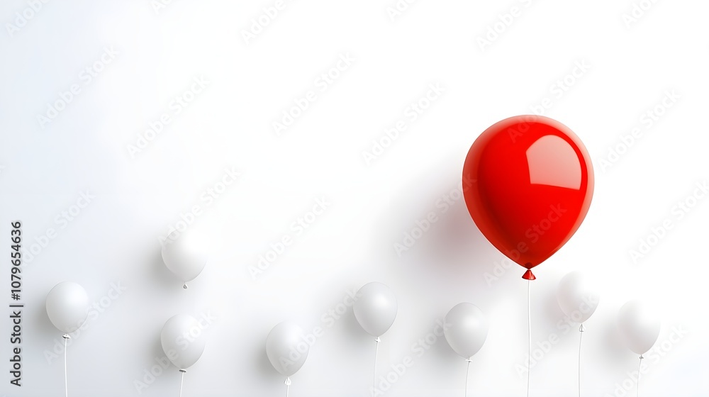 Red balloon standing out in a group on white background Red balloon standing out in a group on white background