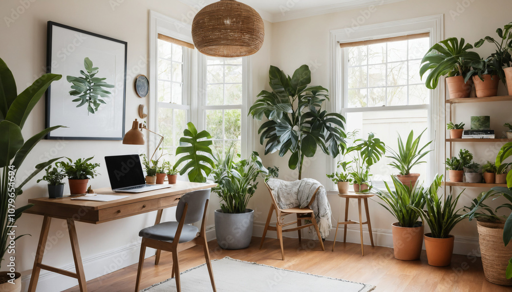 Fototapeta premium Workspace filled with a variety of green plants