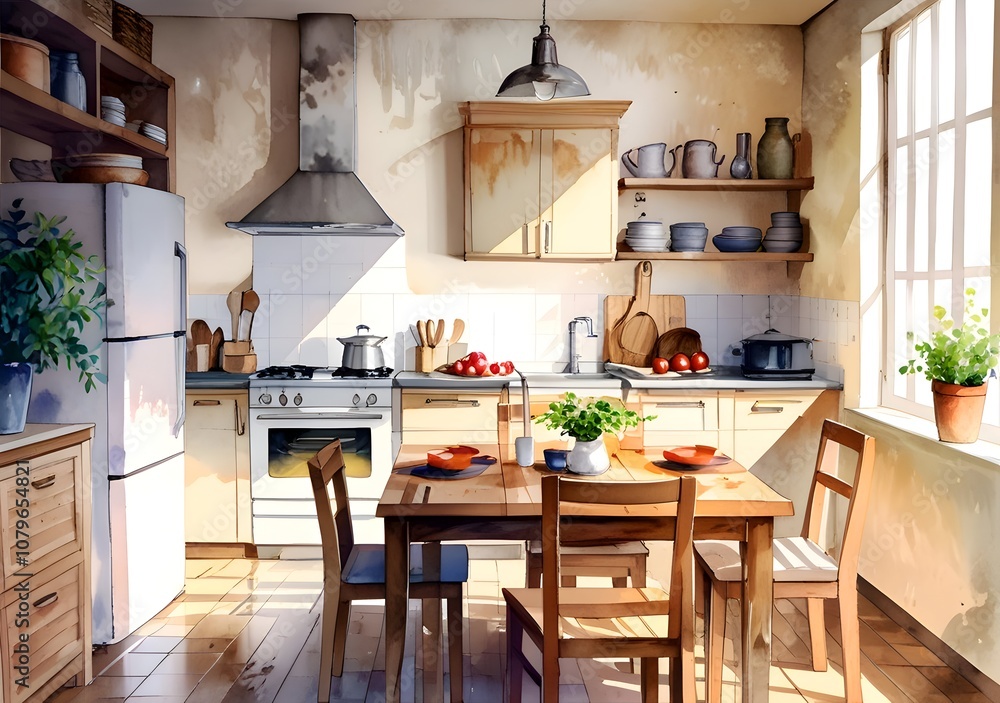 Cozy Kitchen Watercolor Art Simplicity Life Cozy Kitchen Watercolor Art Simplicity Life