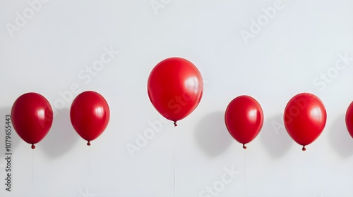 Red balloon standing out in a group on white background