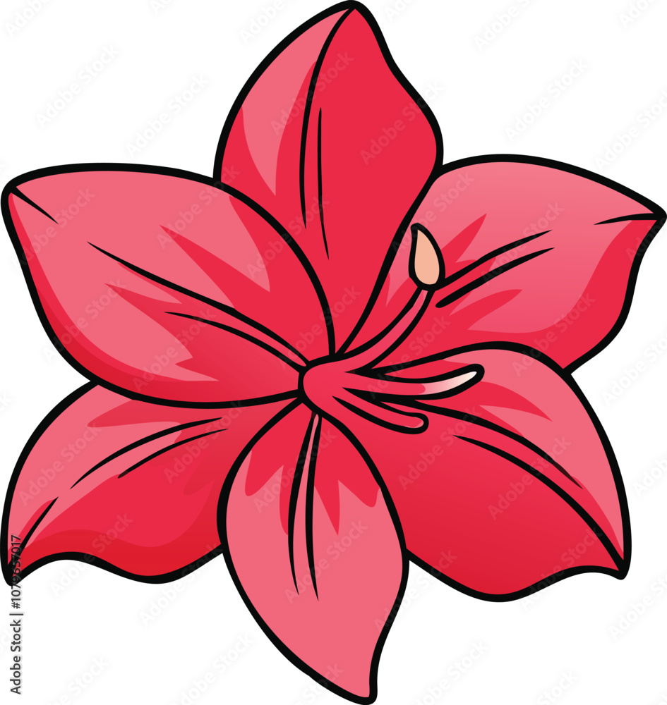 Red Lily Flower Blossom Illustration, Detailed vector illustration of a red lily flower in full bloom, showcasing vibrant petals and visible stamen for a striking floral design.
Red Lily Flower Blossom Illustration, Detailed vector illustration of a red lily flower in full bloom, showcasing vibrant petals and visible stamen for a striking floral design.