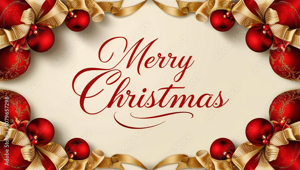 Christmas card with red ornaments and golden ribbons Christmas card with red ornaments and golden ribbons