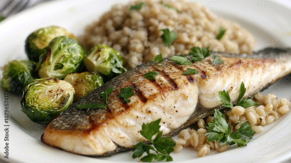 Grilled Fish with Vegetables and Barley Side Dish Grilled Fish with Vegetables and Barley Side Dish
