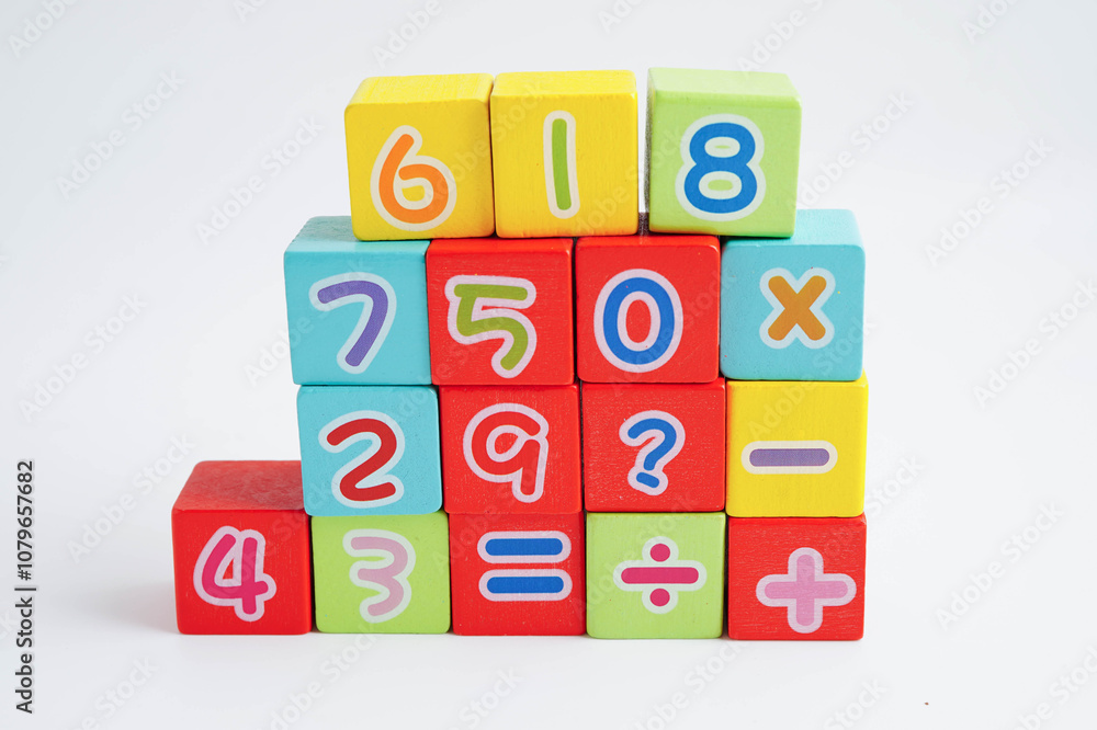 Number wood block cubes for learning Mathematic, education math. Number wood block cubes for learning Mathematic, education math.