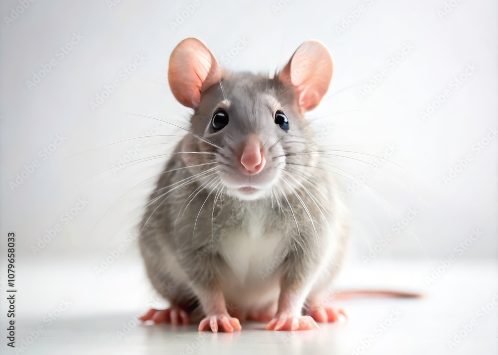 Adorable Rat on White Background - Cute Rodent, Furry Animal, Pet, Domestic Rat, Close-Up, High Depth of Field, Animal Photography, Minimalist Adorable Rat on White Background - Cute Rodent, Furry Animal, Pet, Domestic Rat, Close-Up, High Depth of Field, Animal Photography, Minimalist