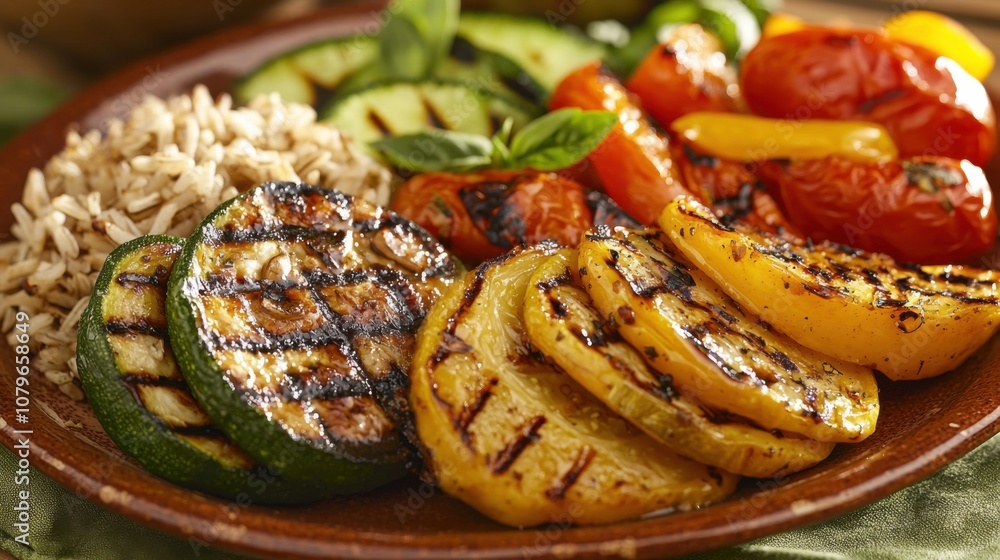 Grilled Vegetables and Rice on a Plate Grilled Vegetables and Rice on a Plate