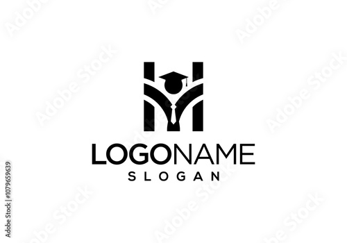 Initial H Letter Logo Design with Graduation Cap for Academy, Education, Study, and others.