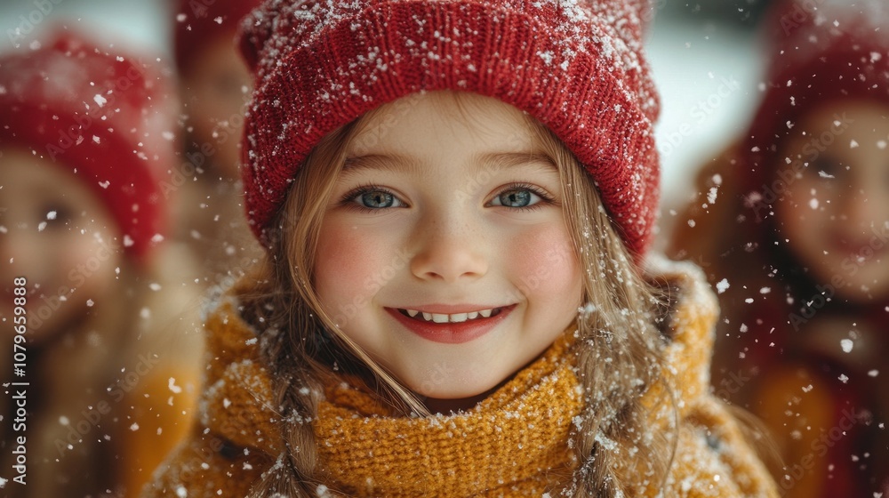 A joyful child smiles in the snow, surrounded by winter magic. A joyful child smiles in the snow, surrounded by winter magic.
