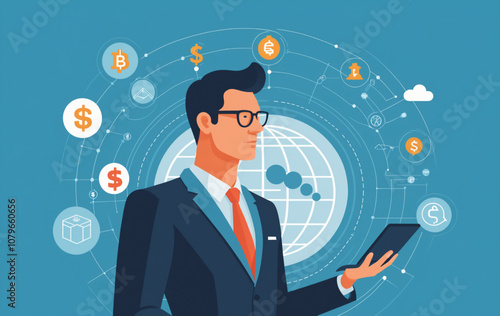 illustration of Businessman with increasing global investment