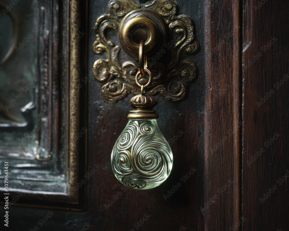 Ornate Door Knob with Glass Pendant. Ornate Door Knob with Glass Pendant.