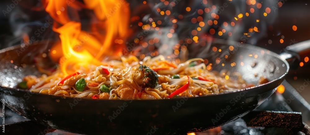 Stir-fried Noodles with Vegetables in a Wok Stir-fried Noodles with Vegetables in a Wok