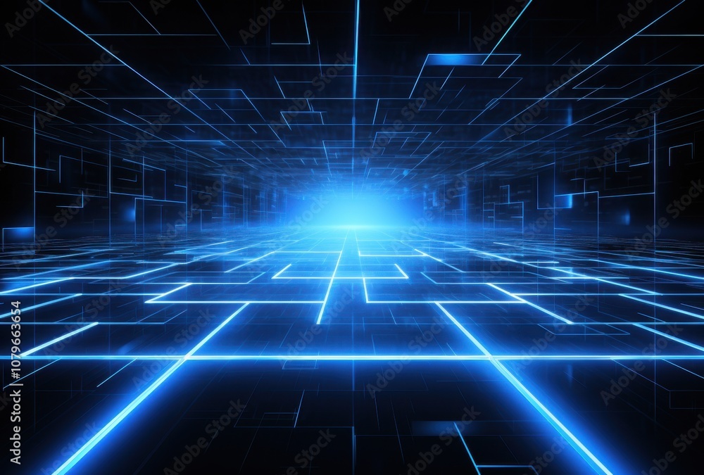 Abstract digital background with blue neon glowing lines and shapes Abstract digital background with blue neon glowing lines and shapes