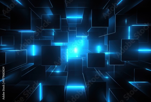 Abstract 3D Cube Structure with Glowing Blue Lines