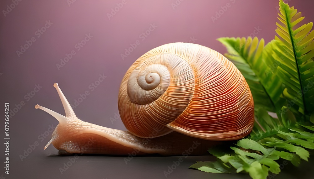 Natural macro shot. Snail shell close-up, botanical textures, high-detail environment, 3D illustration. Natural macro shot. Snail shell close-up, botanical textures, high-detail environment, 3D illustration.
