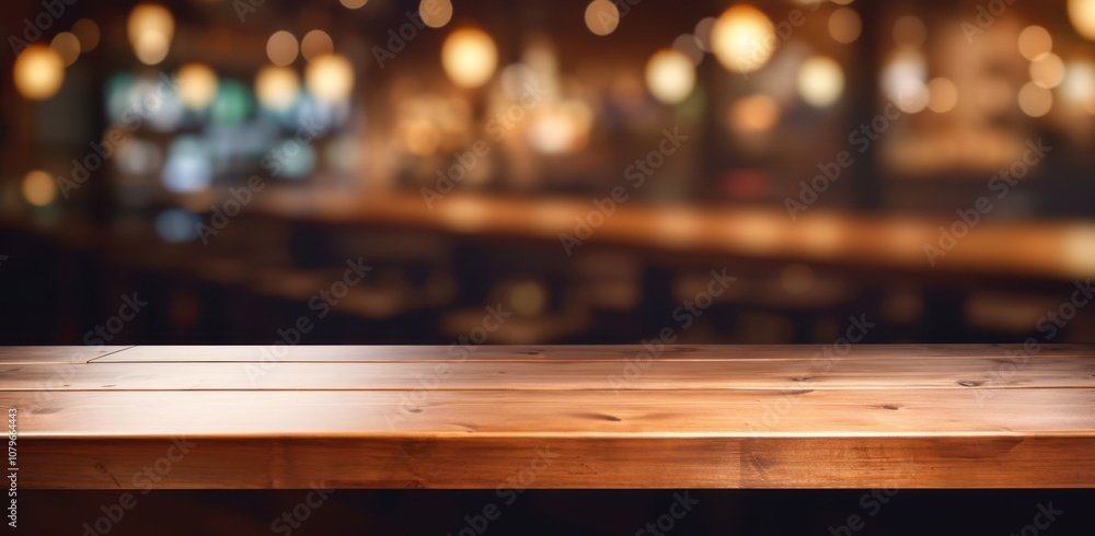 Wooden Tabletop with Defocused Warm Lights Background Wooden Tabletop with Defocused Warm Lights Background