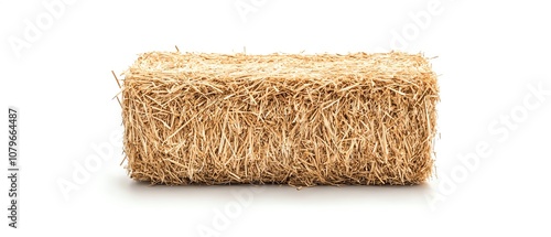 Hay bale on a white isolated background, ideal for agricultural themes and rural settings. photo