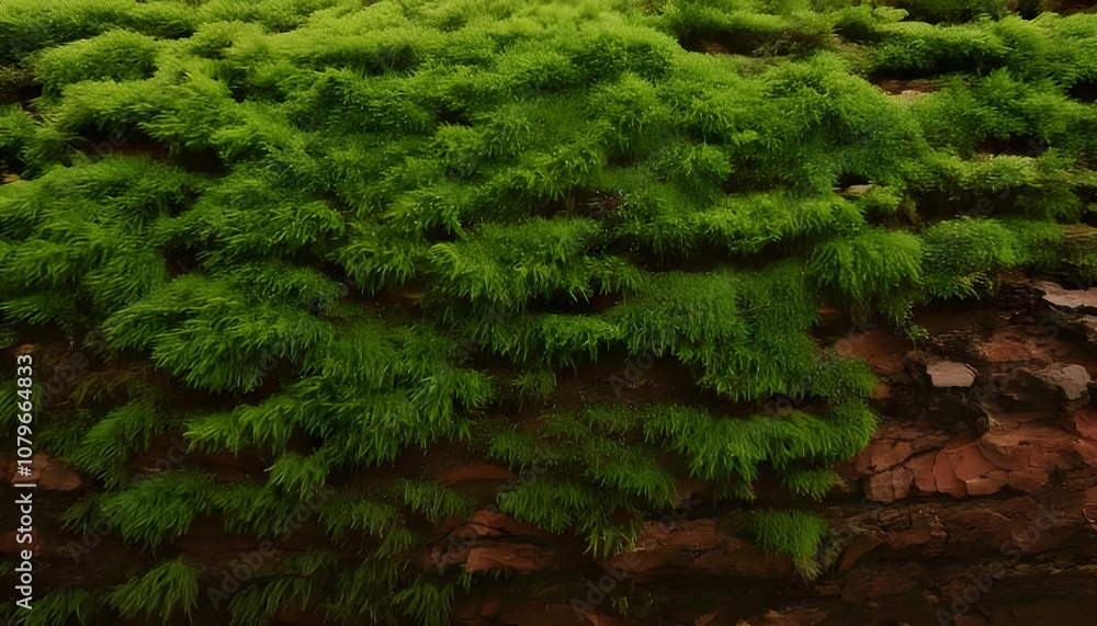 Natural macro shot. Textured moss on bark, rich greens and browns, forest background, 3D illustration. Natural macro shot. Textured moss on bark, rich greens and browns, forest background, 3D illustration.